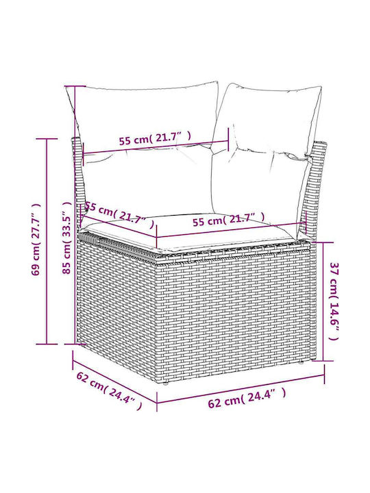 Outdoor Corner Rattan Sofa With Cushions 62x62x69cm