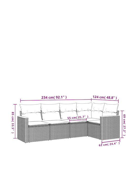 Outdoor Corner Sofa Rattan with Cushions 62x62x69cm