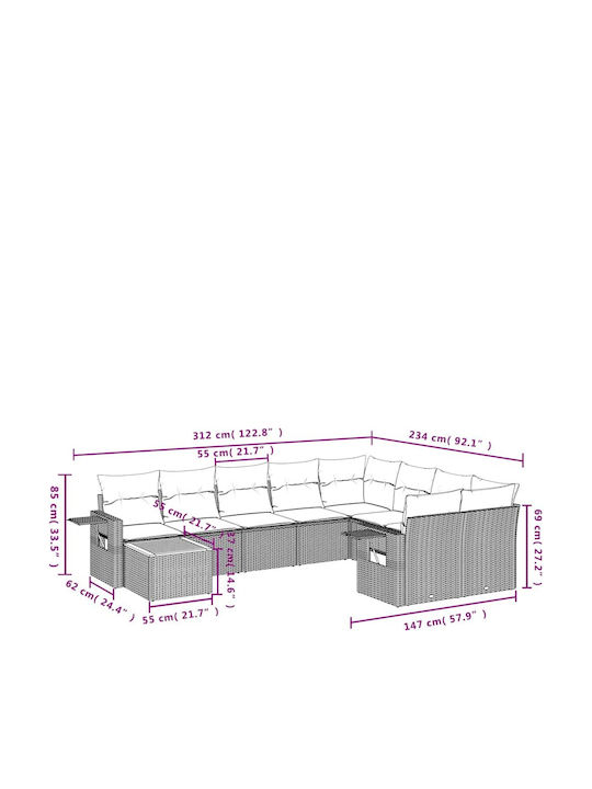 Outdoor Corner Sofa Rattan With Cushions 62x62x69cm