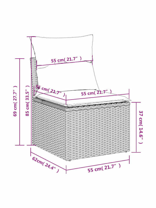Outdoor Corner Sofa Rattan with Cushions 62x62x69cm