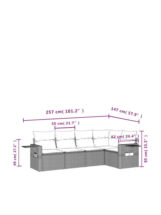 Ecksofa Outdoor Rattan mit Kissen 62x62x69cm