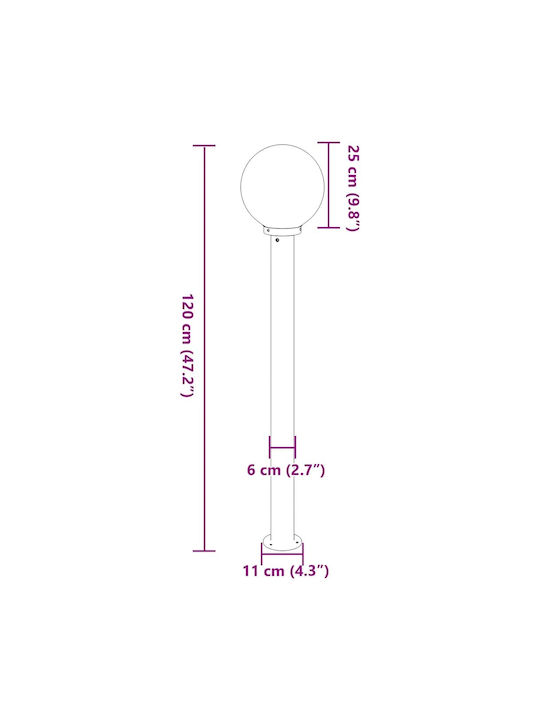 vidaXL Outdoor Small Post Floor Lamp 40W IP44 for E27 Bulb Silver