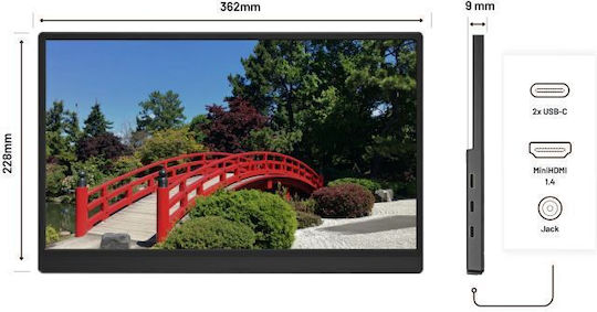 Japannext IPS HDR Φορητό Monitor 15.6" FHD 1920x1080