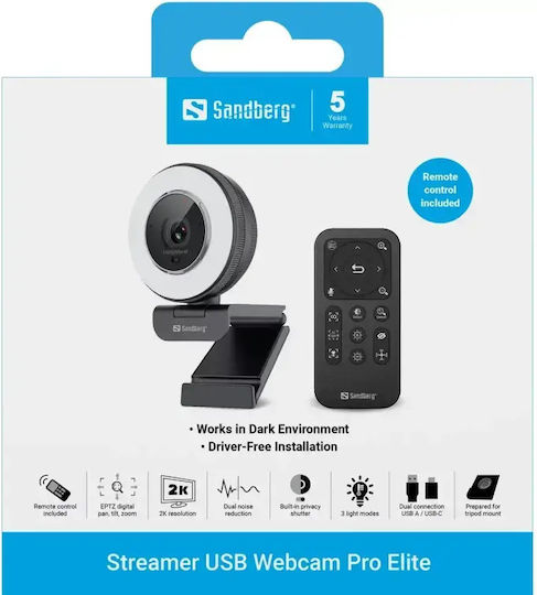 Sandberg Streamer Pro Elite 2K Web Camera with Autofocus White