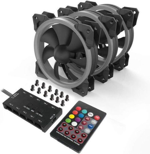GC-F008-BK Case Fan 120mm (1200rpm / 38cfm) with RGB Lighting 3pcs