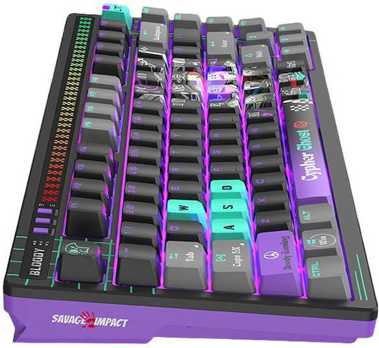 A4Tech Bloody A75 Cypher Ghost Gaming Tastatură Mecanică 75% cu Comutatoare Alpha Optical și Taste Iluminate (Engleză SUA) Multicolor