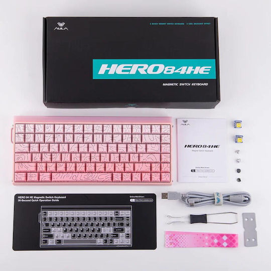 Aula Hero 84 HE Wireless Gaming Mechanical Keyboard 75% with RGB Lighting English US Pink