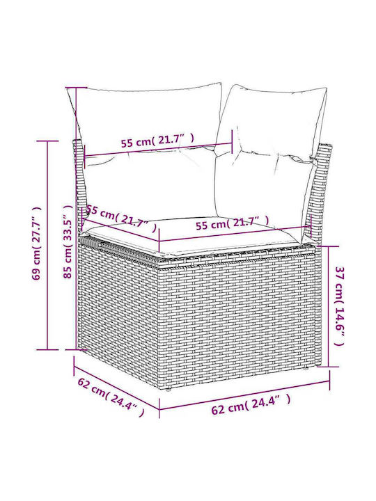 Ecksofa Outdoor Rattan mit Kissen 62x62x69cm
