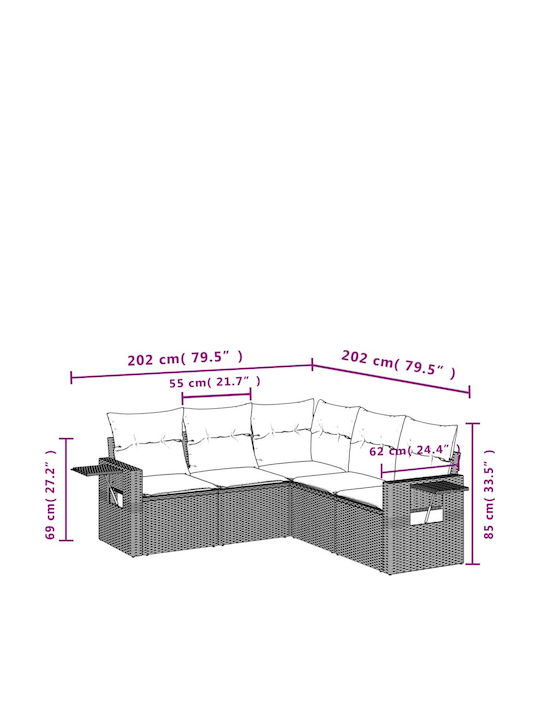 Ecksofa Outdoor Rattan mit Kissen 62x62x69cm