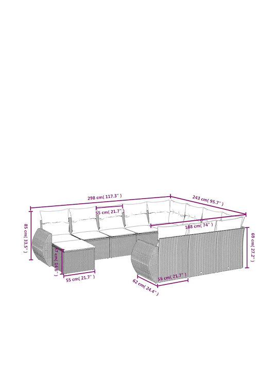 Canapea De Colț Pentru Exterior Din Rattan Cu Perne 62x62x69cm