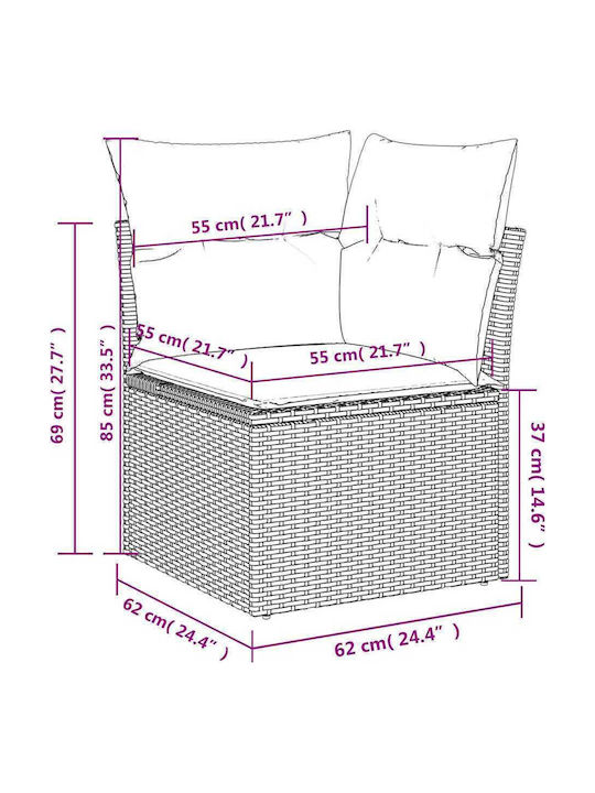 Outdoor Corner Sofa Rattan with Cushions 62x62x69cm
