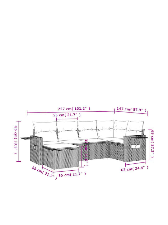 Canapea De Colț Pentru Exterior Din Rattan Cu Perne 62x62x69cm
