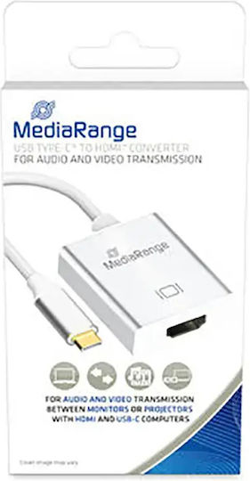 MediaRange Конвертор USB-C мъжки към HDMI женски Бял 1бр MRCS194