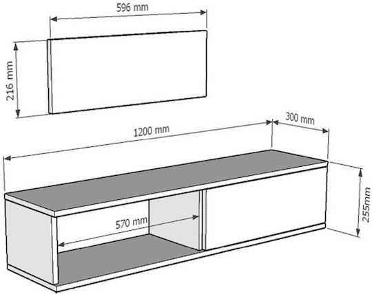 Стенен Раф Сив 120x30x26см