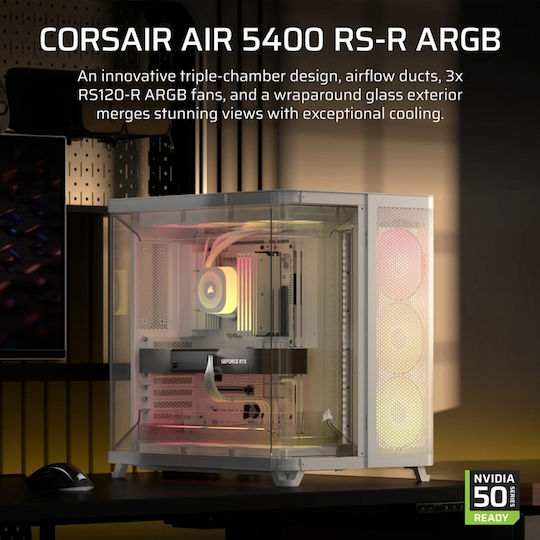 Corsair AIR 5400 RS-R ARGB Геймърско Midi Tower Компютърна Кутия със Страничен Прозорец Бяла
