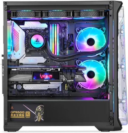 Segotep Lux 360 Геймърско Midi Tower Компютърна Кутия с Страничен Прозорец и RGB Осветление Черна