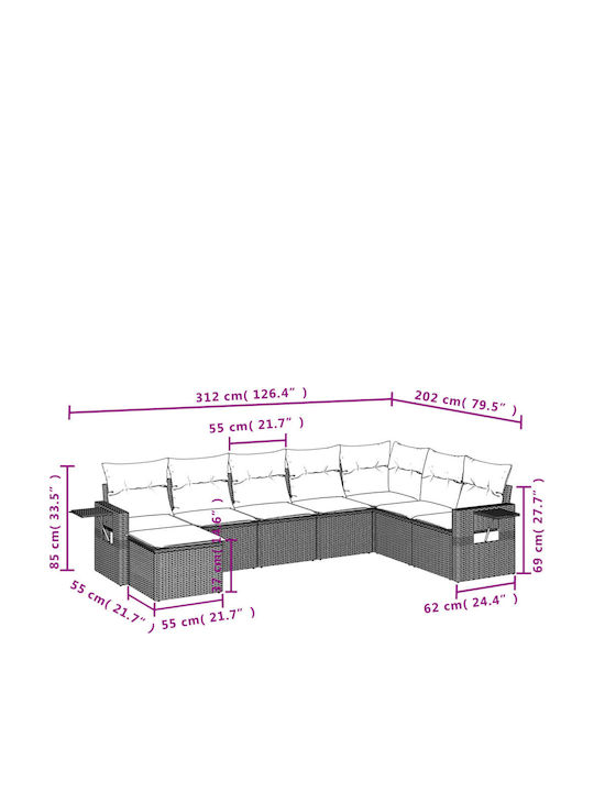Canapea De Colț Pentru Exterior Din Rattan Cu Perne 62x62x69cm