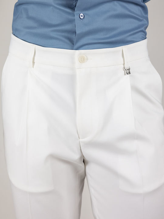 Elastic Trousers in Regular Fit White
