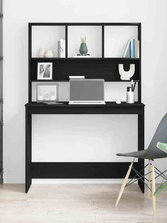 Wooden Desk with Bookcase Black Oak 102x45x148 cm
