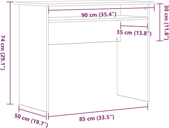 Desk Wooden Black Oak 90x50x74cm