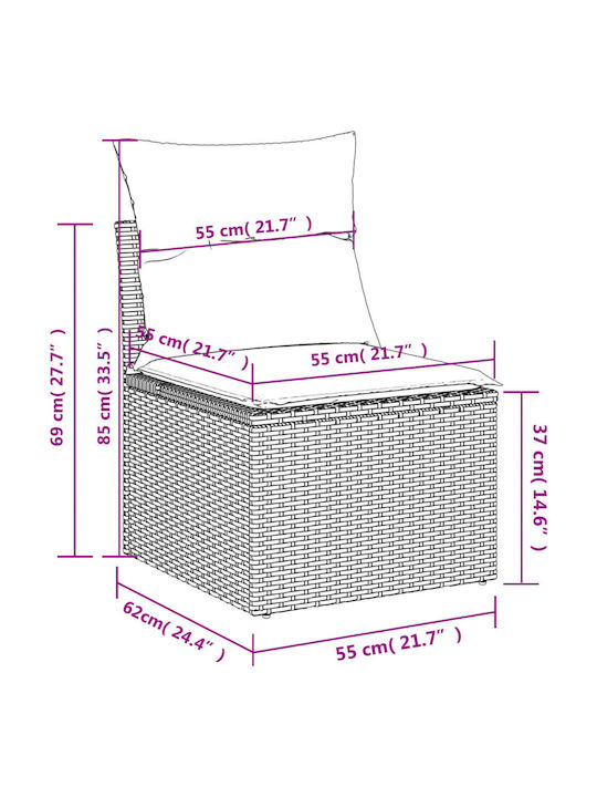 Outdoor Corner Sofa Rattan with Cushions 55x62x69cm