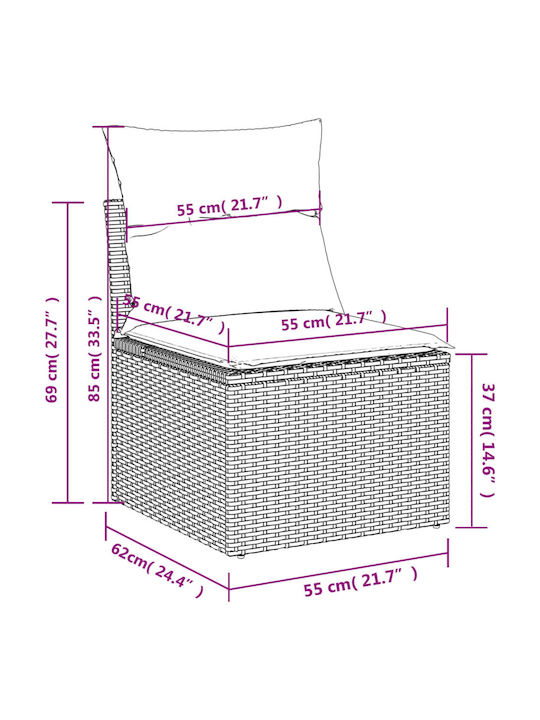 Outdoor Corner Sofa Rattan With Cushions 55x62x69cm