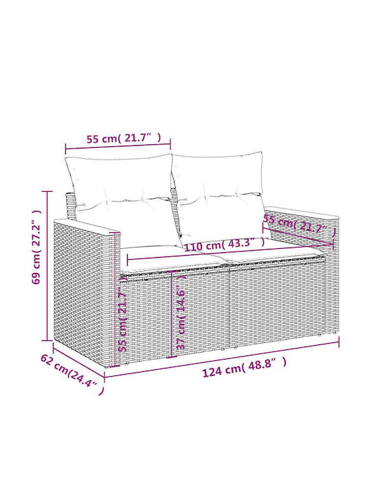 Four-Seater Outdoor Rattan Sofa with Cushions 55x62x69cm