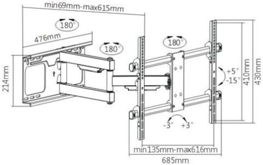 Blackmount Βάση Τηλεόρασης Τοίχου έως 70" και 60kg