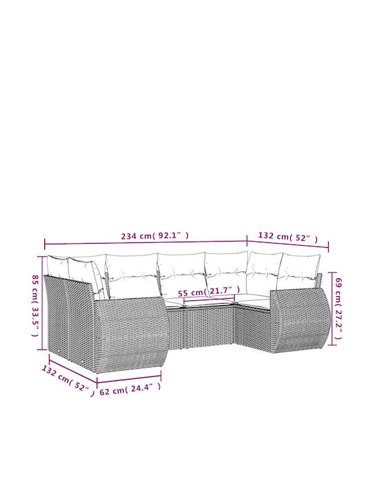 Outdoor Corner Rattan Sofa With Cushions 62x62x69cm