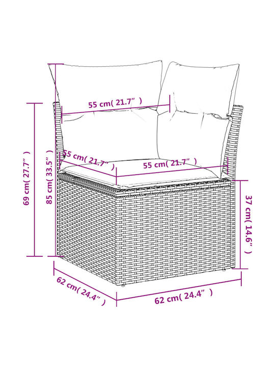 Outdoor Corner Sofa Rattan With Cushions 55x62x69cm
