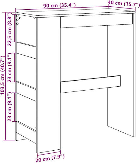 Бар Маса Дървена Черен Дъб 90x40x103.5см