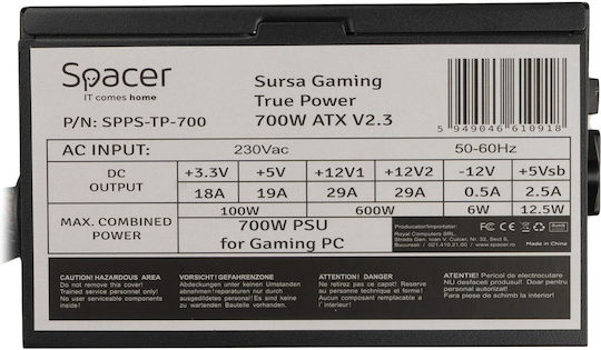 Spacer 700W Sursă de Alimentare Neagră Full Wired 80 Plus Bronze (SPPS-TP-700)
