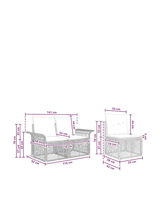 Viersitziges Outdoor-Sofa Rattan mit Kissen