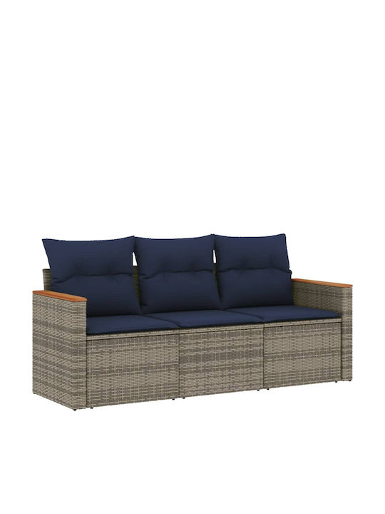 Three-Seater Outdoor Rattan Sofa with Cushions 55x62x69cm