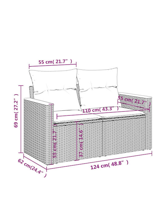 Three-Seater Outdoor Rattan Sofa with Cushions 55x62x69cm