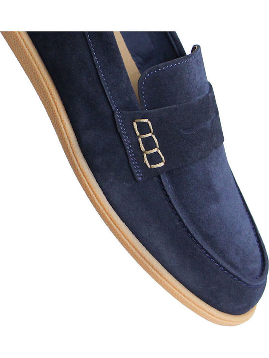 Leather Men's Moccasins In Blue Colour