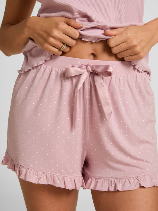 Hunkemöller Καλοκαιρινό Γυναικείο Σορτς Πιτζάμας Ροζ Jersey