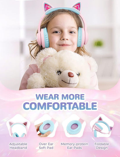 iClever BTH13 Căști Audio Wireless Bluetooth Over Ear de Copii cu 12 Ore Autonomie Roz