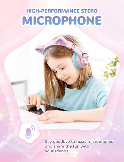 iClever BTH13 Căști Audio Wireless Bluetooth Over Ear de Copii cu 12 Ore Autonomie Roz