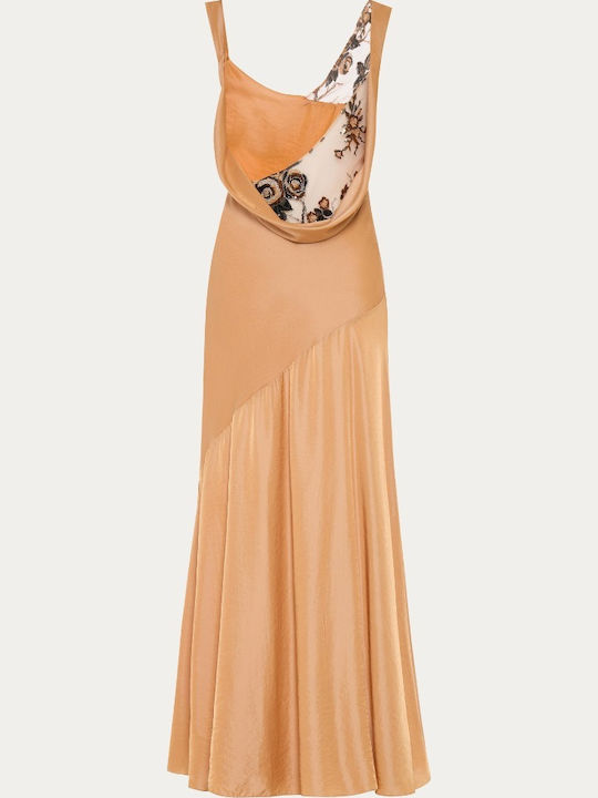 Maxi Abendkleid Satin Drapierung mit Spitze Orange