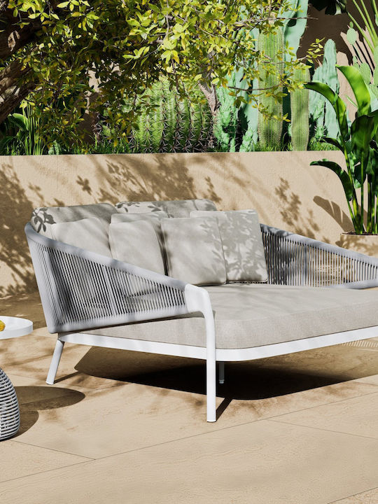 Zweisitziges Outdoor-Sofa Metallisch Weiß mit Kissen 157x149x80cm Zweisitziges Outdoor-Sofa Metallisch Weiß mit Kissen 157x149x80cm