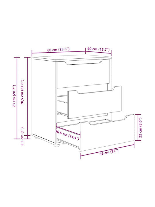 Bedroom Chest of Drawers Wooden White 60x40x73 cm