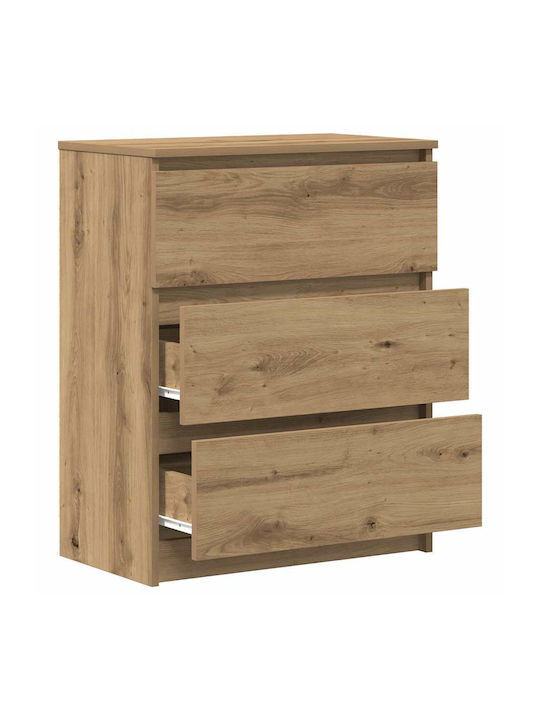 Comodă Dormitor Din Lemn Cu 3 Sertare Maro 60x35x76cm
