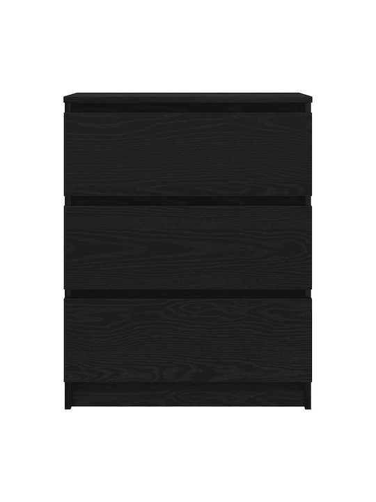 Bedroom Chest of Drawers Wooden with 3 Drawers Black Oak 60x35x76cm