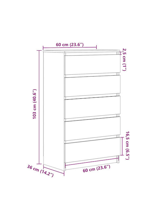 Συρταριέρα Κρεβατοκάμαρας Ξύλινη Μαύρη Δρυς 60x36x103εκ.
