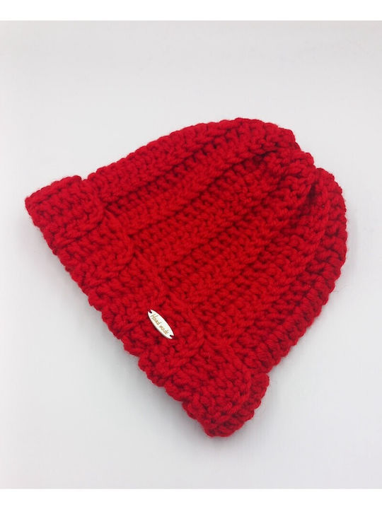 Beanie Damen Mütze mit Rib Strick in Roter Farbe