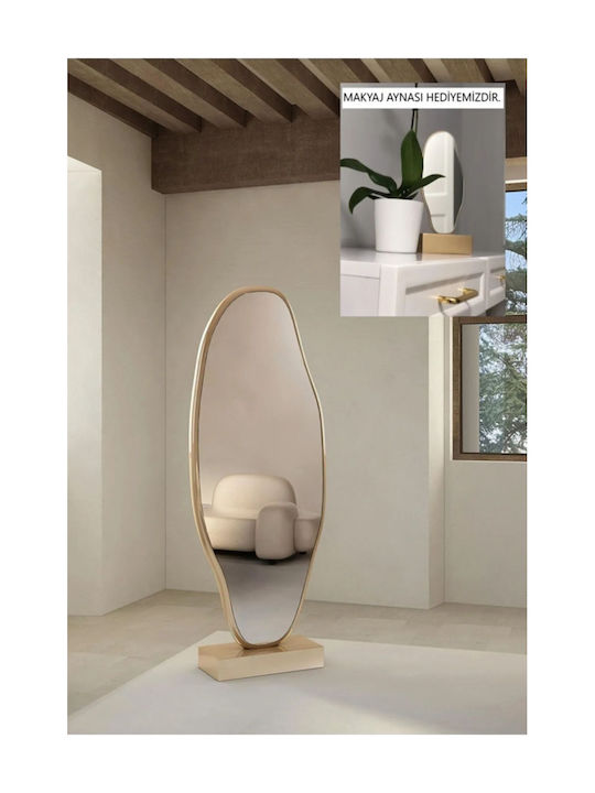 SteweHome Oglindă Asimetrică cu Ramă din Lemn Auriu 180x65cm