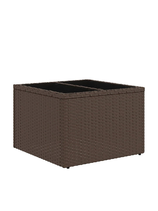 Sitting Room Table for Small Outdoor Spaces Rattan with Brown Glass Surface 55x55x37cm