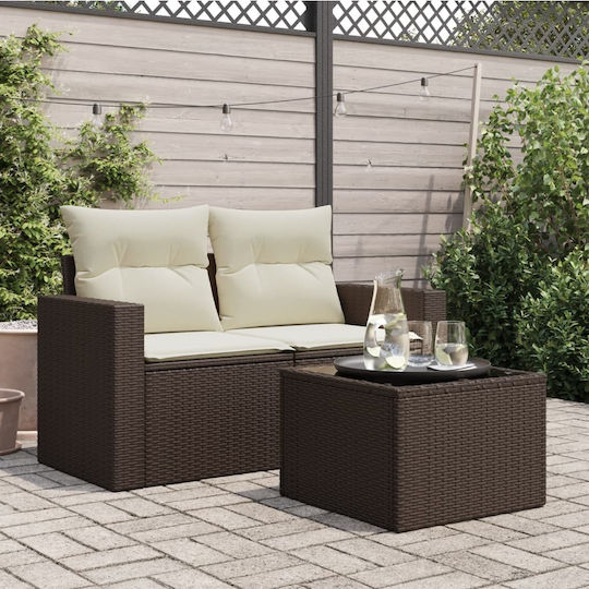 Sitting Room Table for Small Outdoor Spaces Rattan with Brown Glass Surface 55x55x37cm