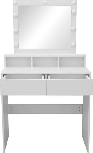 Floor-Standing Makeup Dressing Table Wooden White with Mirror 80x40x145cm
